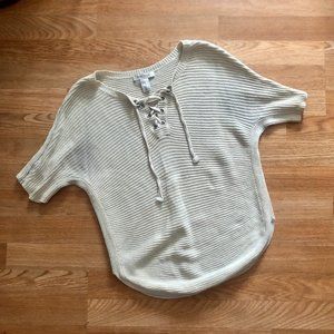 ✨ 5/$25 ✨ White House Black Market ♡ Lace Up Sweater Top, Short Sleeves